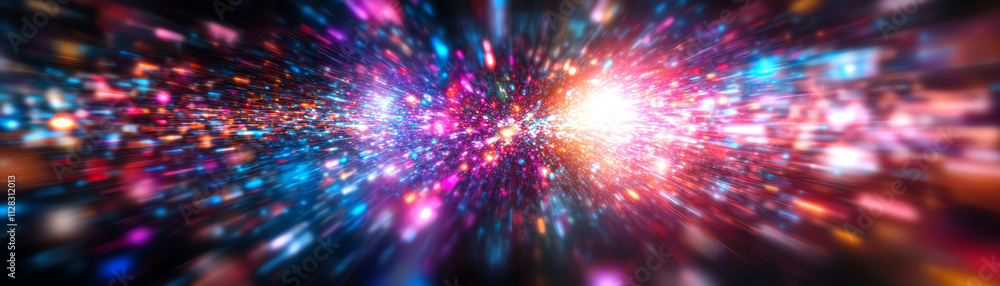Poster a vibrant burst of colors and lights creating an abstract cosmic effect.