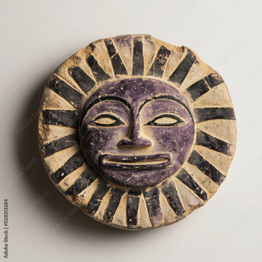 Poster ancient small artifact featuring sun design with unique colors and patterns