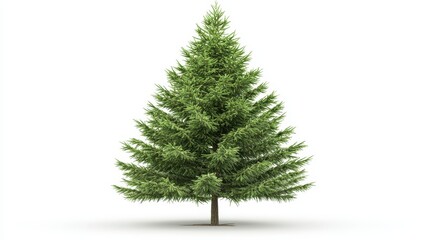 Fototapeta premium Lush green spruce tree, isolated on white. Perfect for Christmas cards, nature websites, and holiday designs.