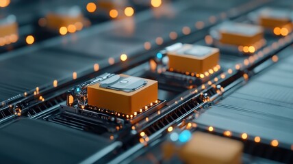 Fototapeta premium Aerial view of an automated warehouse showcasing advanced robotics and efficient storage solutions.