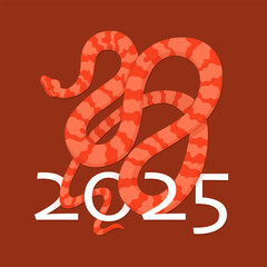 Chinese New Year of the Snake 2025 poster. Template of greeting banner with wriggling snake. Cover for calendar or postcard. Vector illustration.