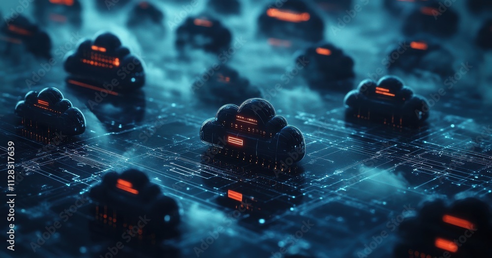 Poster futuristic cloud computing concept with digital network connections and abstract technology backgrou