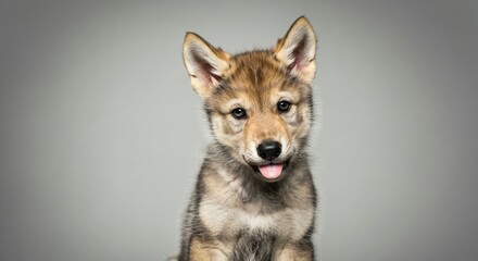 Fototapeta premium Adorable wolf pup with tongue out showing playful charm and innocence