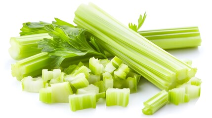 Chopped Celery isolated in white background