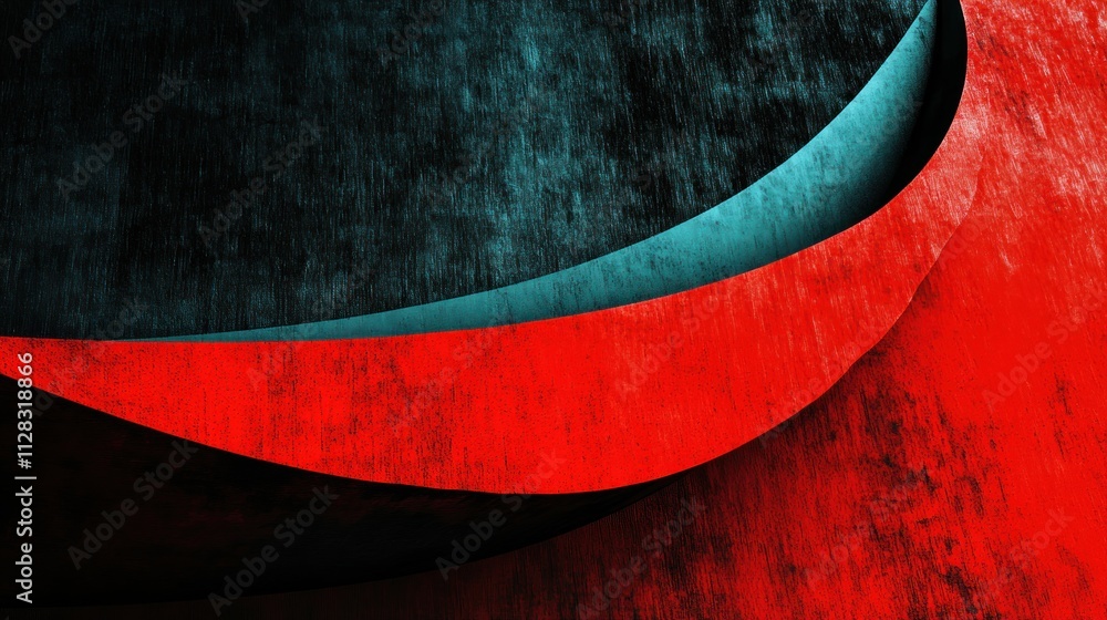 Poster abstract design with curved shapes in red and blue tones
