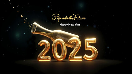 Festive New Year 2025 card with glowing golden numbers