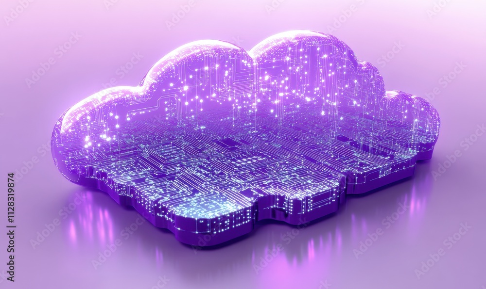 Poster Futuristic Data Cloud Illustration with Glowing Circuits and Digital Effects for Technology and Innovation Concepts in Modern Computing Environments