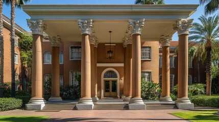 Fototapeta premium Elegant entrance of a grand building with columns