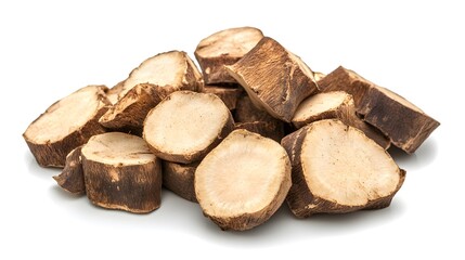 Chopped Elephant yam isolated in white background