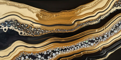Luxury Black Gold Resin Art Abstract Swirls Glitter Texture