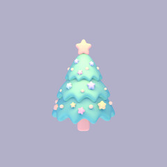 3D render cute Christmas Tree object on grayish purple color background.