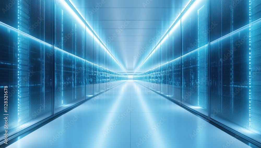 Poster futuristic hallway with glowing lights and sleek surfaces creating a tech-inspired environment for m