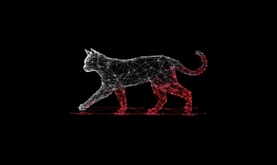 Cat low poly technology background with abstract polygonal digital design