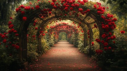 Rose Archway Pathway Garden Romantic Scenery