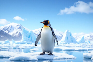 Obraz premium Photorealistic image penguin frozen landscape black white feathers
