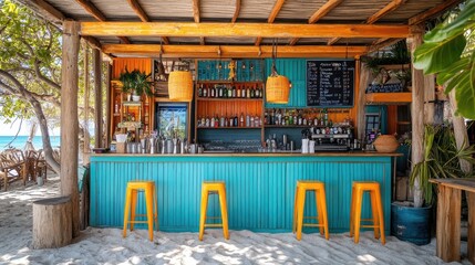 Vibrant beach bar offering refreshing drinks and relaxation