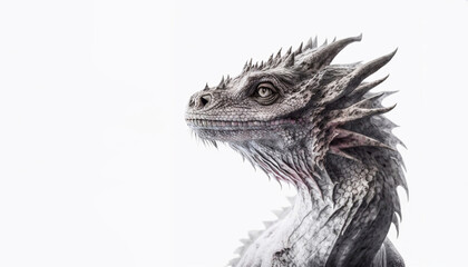 gray dragon with horns portert isolated on white