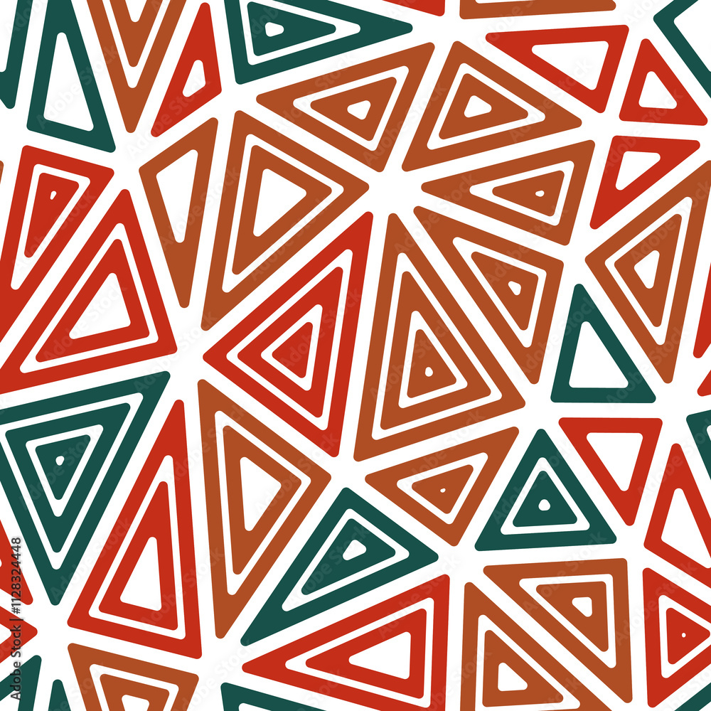 Poster triangles background. multiple repeated inner triangles. big shape size. multiple colors style. seam