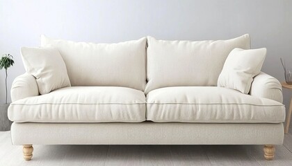 Obraz premium Elegant Off White Sofa With Plush Cushions and Wooden Legs