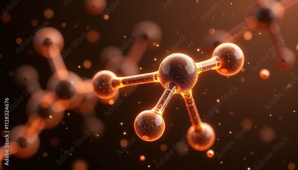 Poster abstract molecule background with glowing molecular structure in neon brown and white