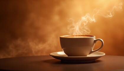 Abstract coffee steam with soft swirls rising from a cup on a warm background