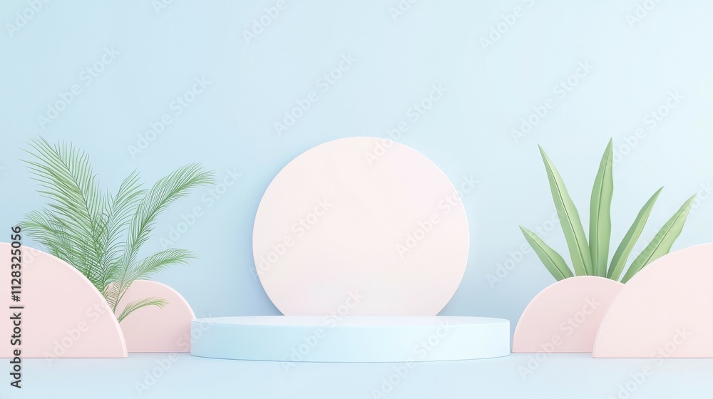 Poster a minimalist display featuring pastel colors and circular shapes, ideal for presentations or display