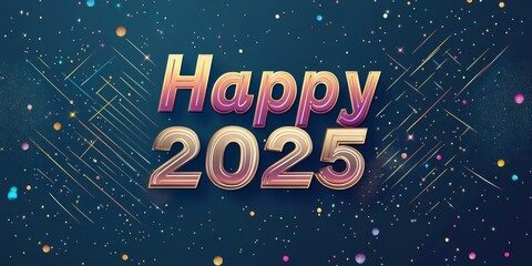 Happy 2025 with Festive Sparkles and Colorful Lines

