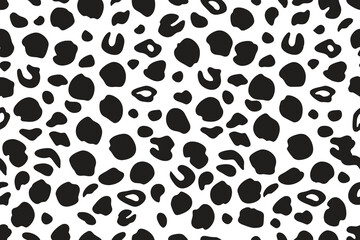 Leopard Print Seamless Pattern, Abstract Black Spots on White Background, Animal Skin Texture