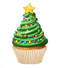 Christmas Tree Cupcake with Festive Decorations

