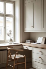 Cozy Home Office with Wooden Desk and Natural Light