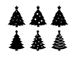 set of christmas trees silhouette vector
