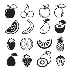 set of fruits isolated on white background