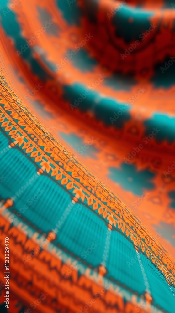 Poster terracotta and teal patterns in dynamic textile display