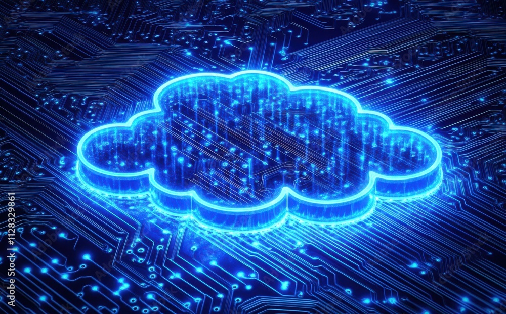 Poster vibrant digital cloud with neon glow on circuit board background illustrating modern technology and 