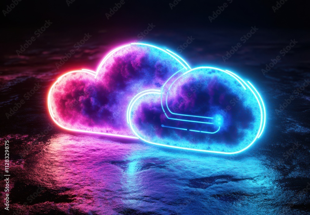 Poster vibrant neon cloud design with glowing effects and reflections creating an abstract background for t