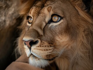 Naklejka premium close-up of a majestic lion with piercing eyes