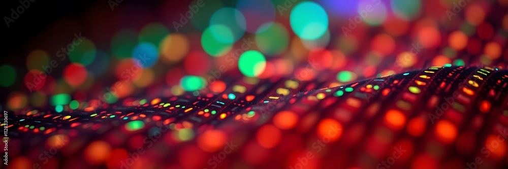 Poster bioluminescent patterned fabric with blurred bokeh effect in natural light