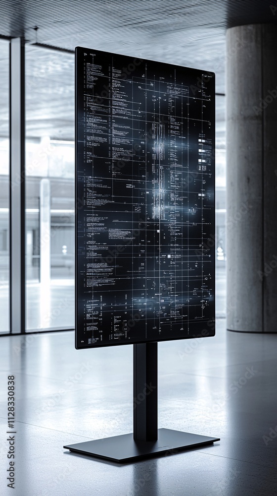 Aufkleber a futuristic tax submission system interface on a large digital touchscreen in an office environment