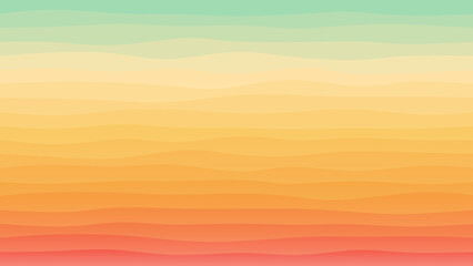 Off red, yellow and green coloured wave patterned background with a flowing design