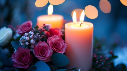Illuminated Candles and Roses Create a Romantic Ambiance