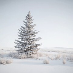 Obraz premium Snow Covered Evergreen Tree Winter Landscape Scene