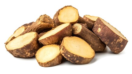 Chopped Elephant yam isolated in white background