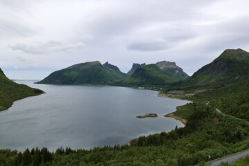 View of a fantastic landscape seen from the Bergsbotn viewing platform, Senja, Norway   