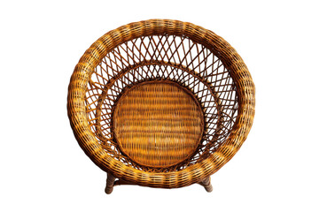 Round wicker chair crafted from natural materials, showcasing intricate weaving and sturdy design for indoor or outdoor use