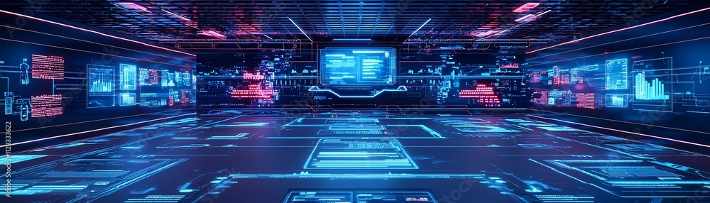 Poster an abstract concept of an automated income tax system, a digital ecosystem of data and transparency,