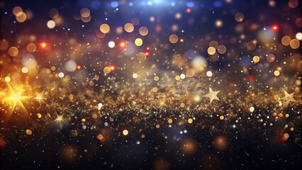 Festive celebration holiday christmas, new year, new year's eve background banner template - Abstract glitter bokeh lights texture . dark black golden de-focused