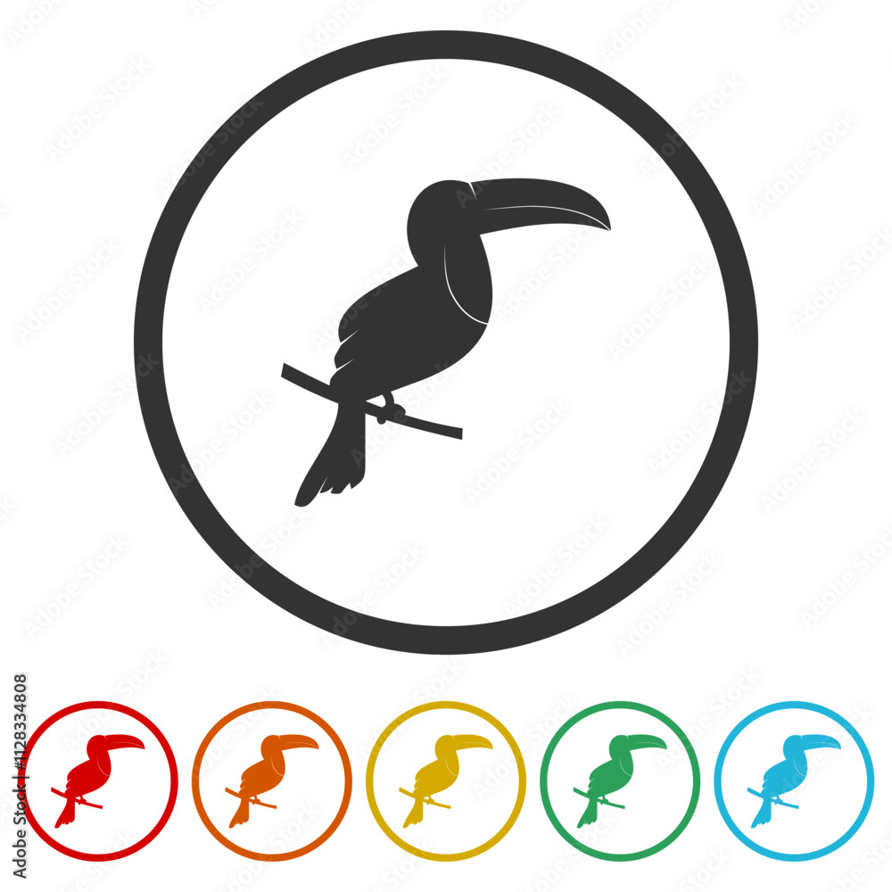 Aufkleber toucan icon. set icons in color circle buttons