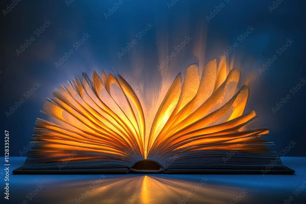Aufkleber an open book with glowing pages creating a magical atmosphere