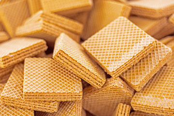 sweet square wafer cookies in the confectionery section of the supermarket.