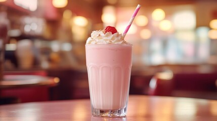 Delicious Pink Raspberry Milkshake With Whipped Cream